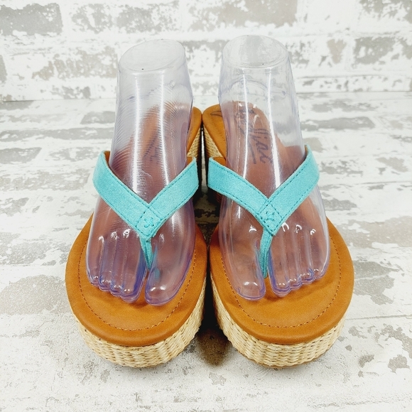 New Zodiac Rio Blue Platform Wedge Thong Sandals F995 - Picture 3 of 12